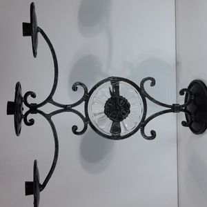 VINTAGE CANDLE HOLDER METAL AND GLASS.